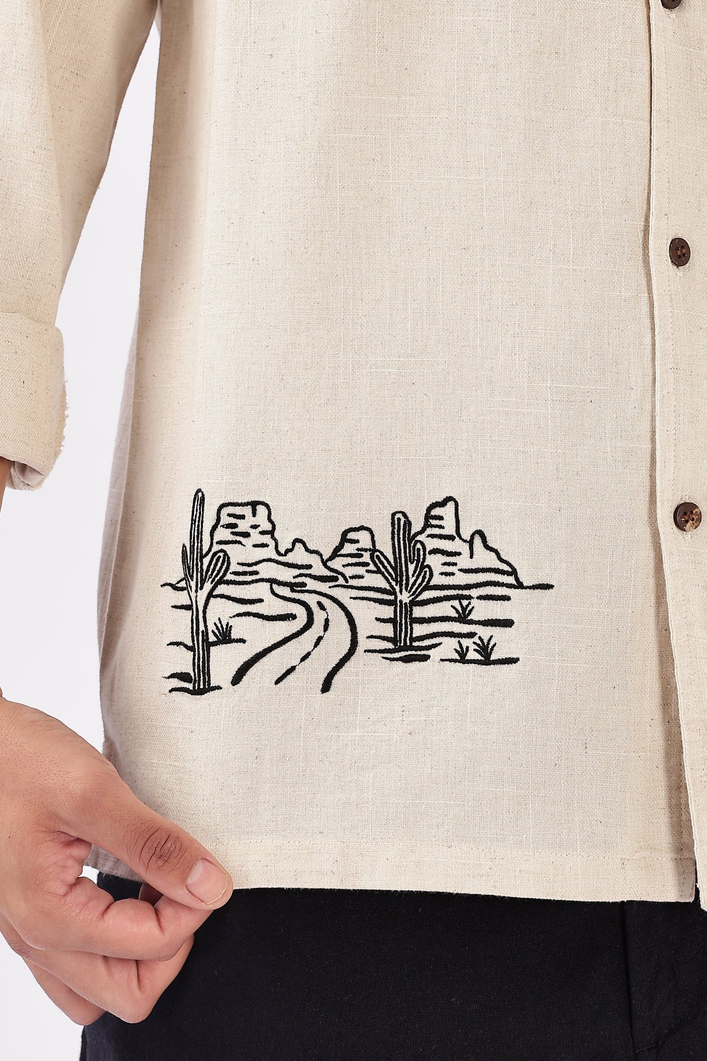 Costa Biege Sahara Box Fit Embroidery Shirt