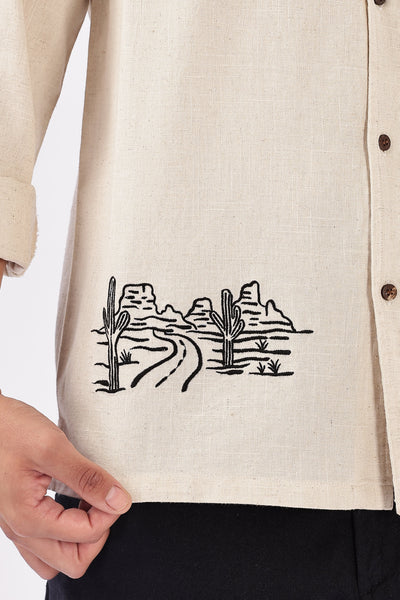 Costa Biege Sahara Box Fit Embroidery Shirt