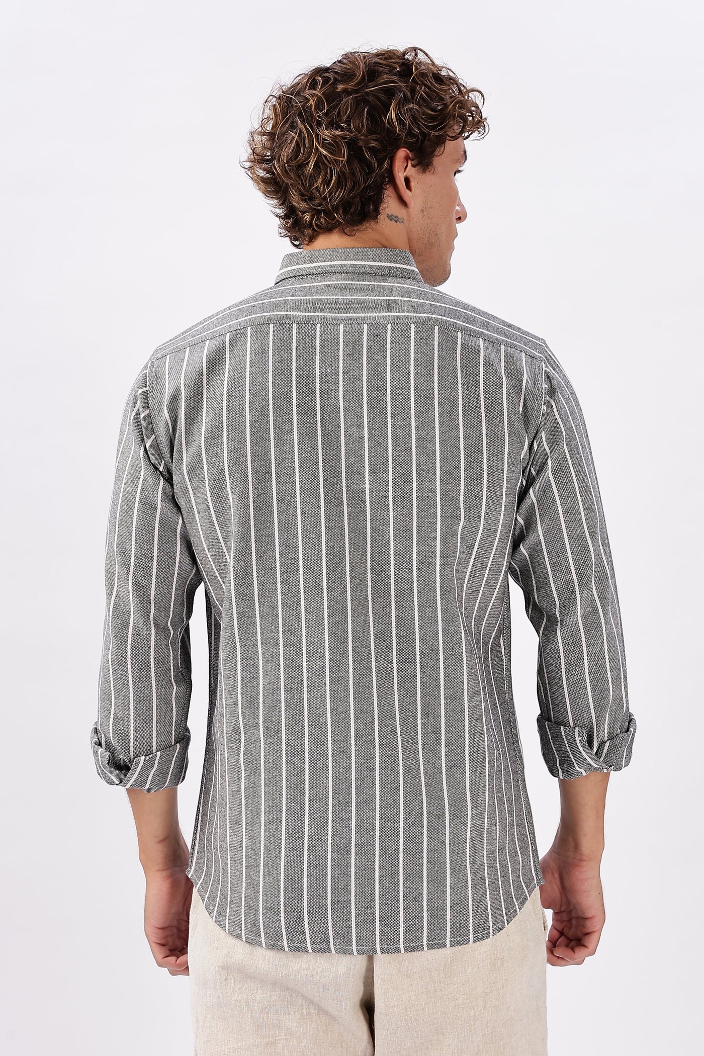 Cin-Cin Nights Embroidered Grey Stripe Shirt