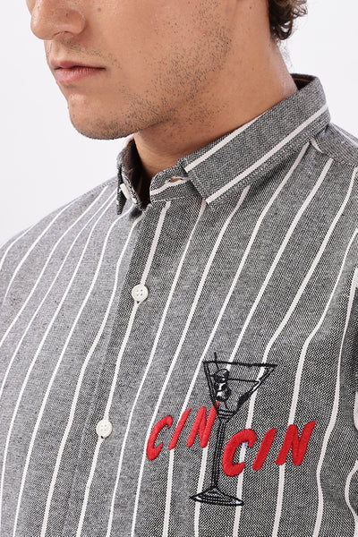 Cin-Cin Nights Embroidered Grey Stripe Shirt