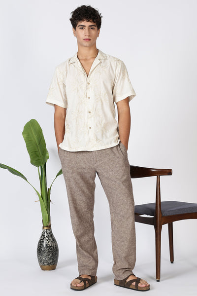 Floral Embossed Embroidery Cuban Collar Shirt