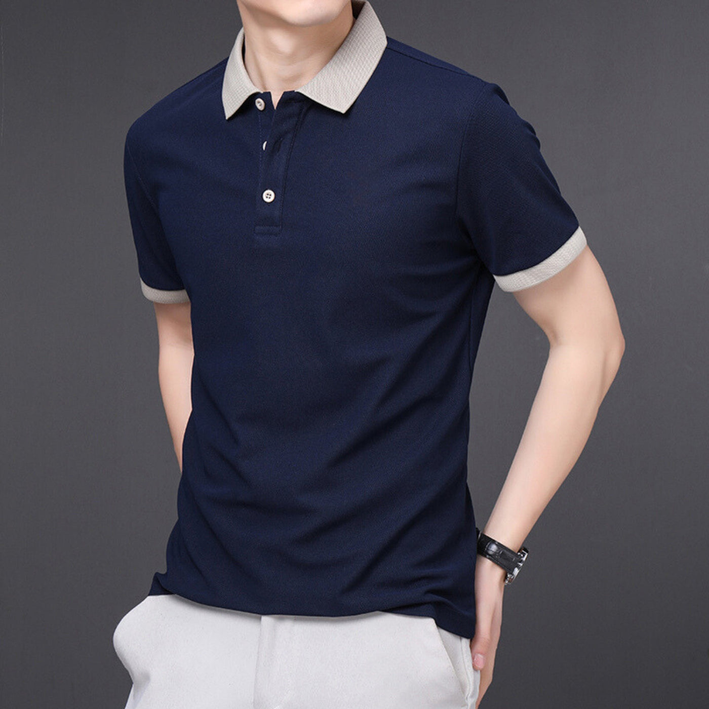 Collar Combination Polo Men T Shirt Short Sleeved Solid Color Breathable And Comfortable