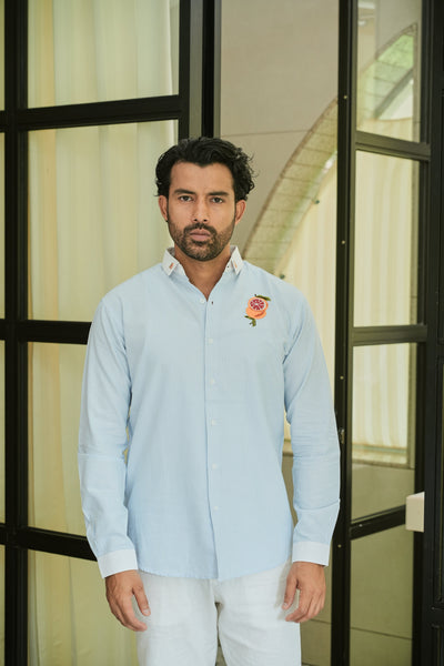 Citrus Bloom Striped Embroidery Shirt