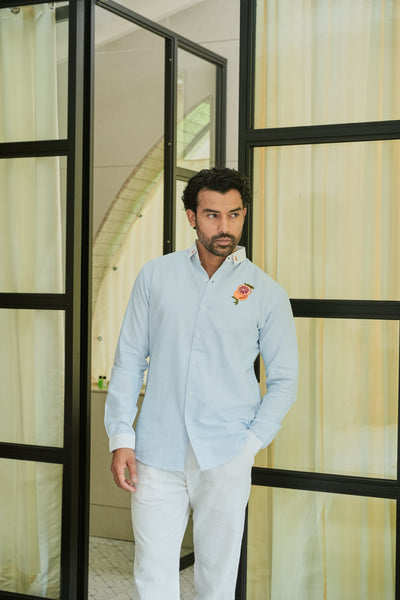 Citrus Bloom Striped Embroidery Shirt