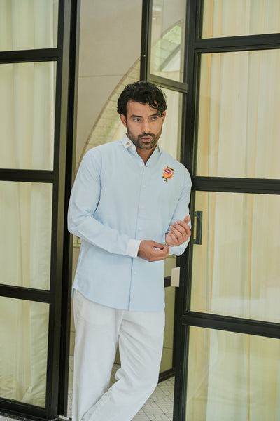 Citrus Bloom Striped Embroidery Shirt