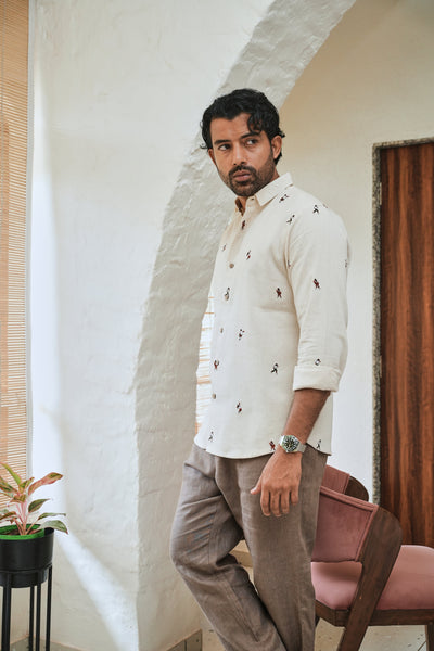 Game Time Playful Beige Embroidered Shirt