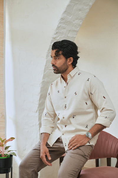 Game Time Playful Beige Embroidered Shirt