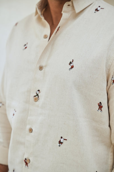 Game Time Playful Beige Embroidered Shirt