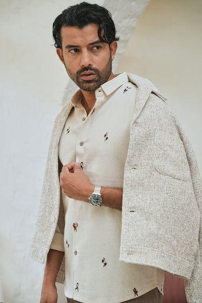 Game Time Playful Beige Embroidered Shirt