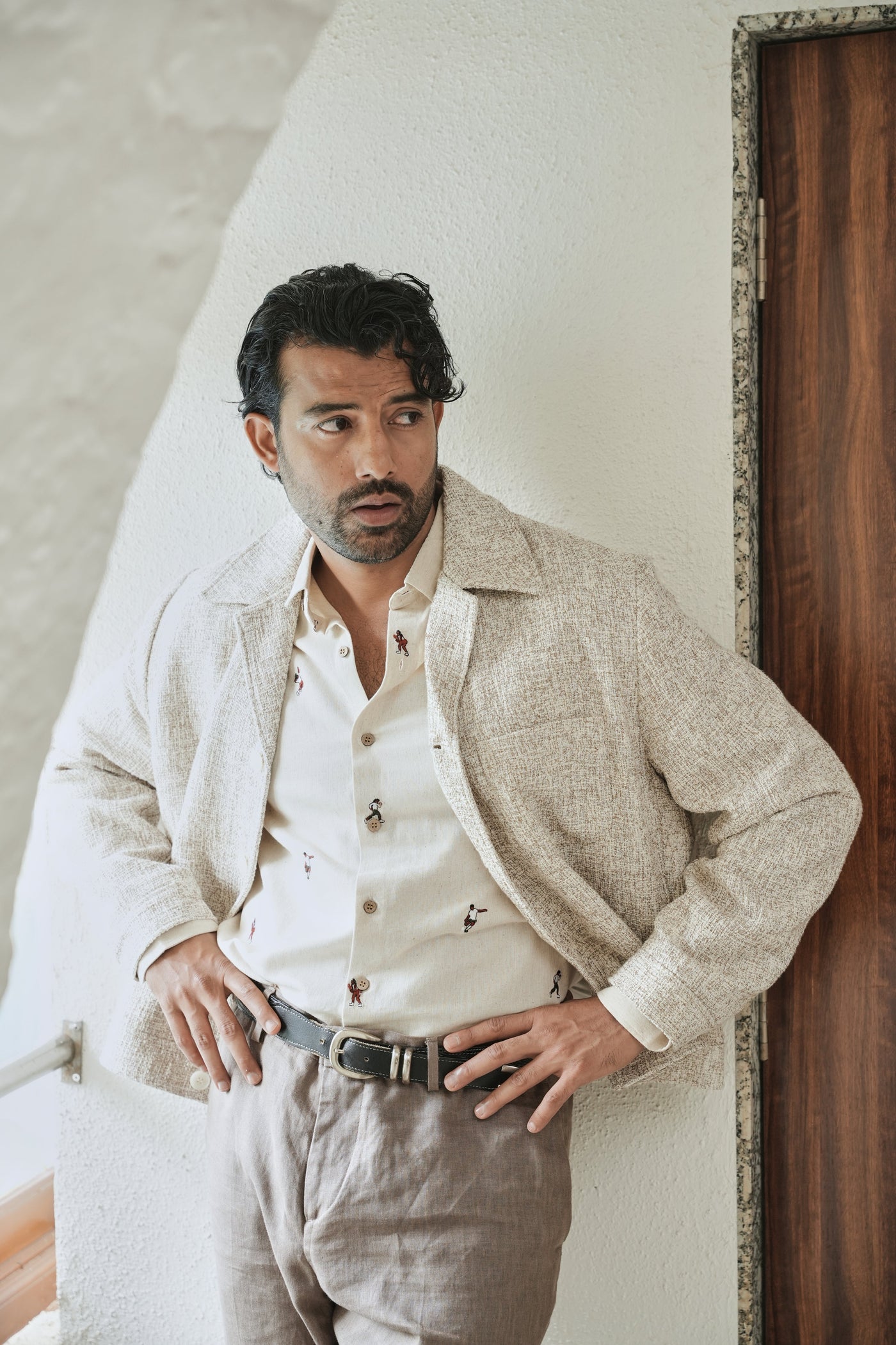 Game Time Playful Beige Embroidered Shirt