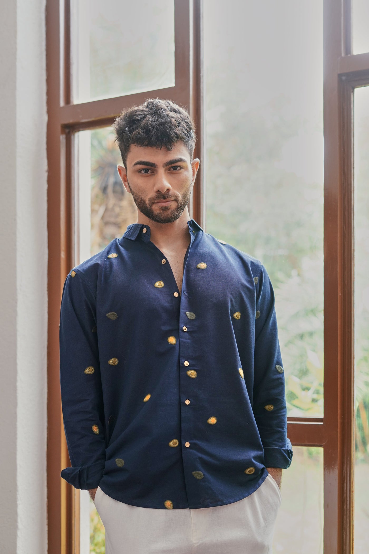 The Avocado Edit- Navy Embroidered Shirt