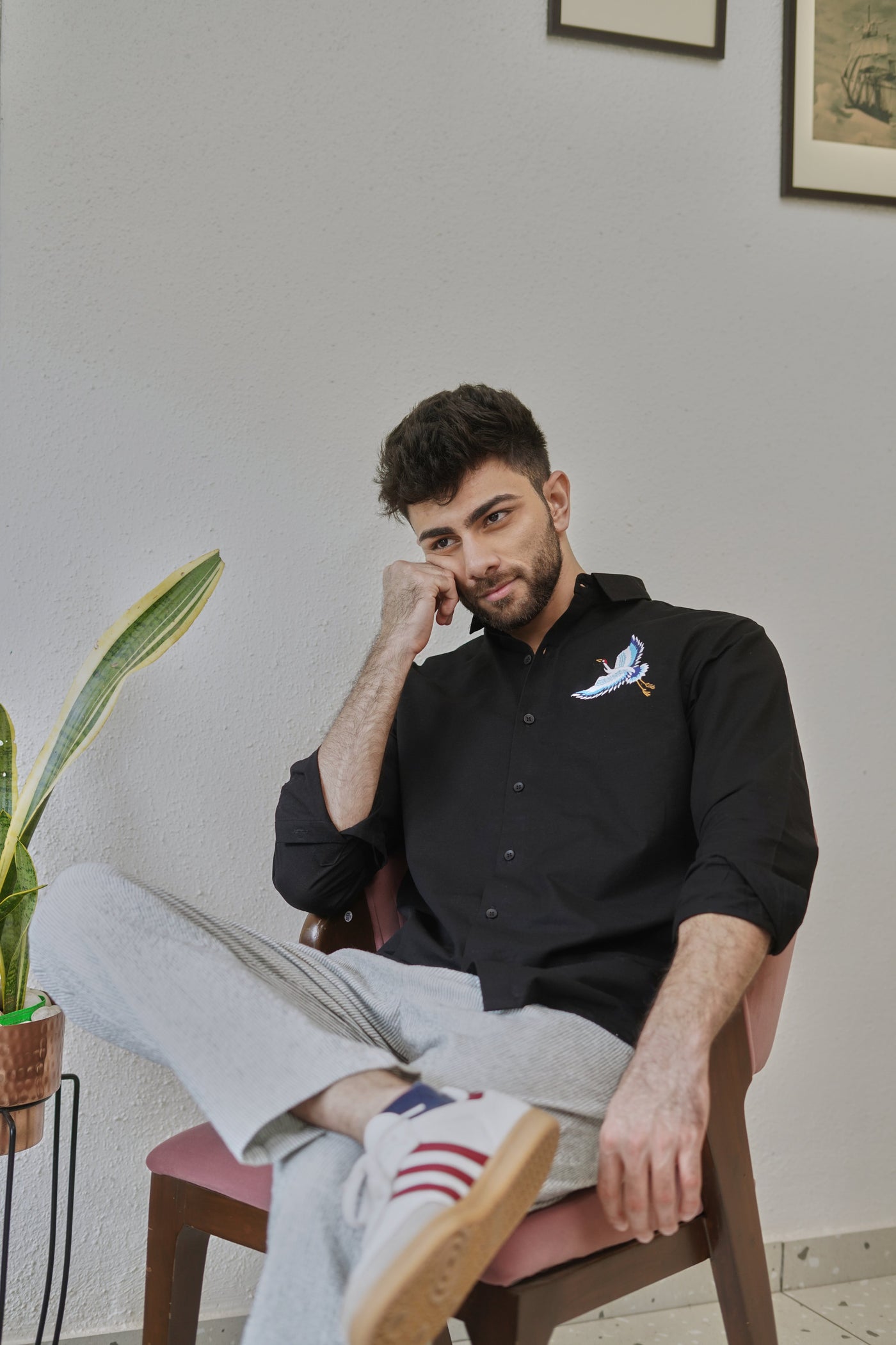 Flight of Heron Black Embroidered Shirt