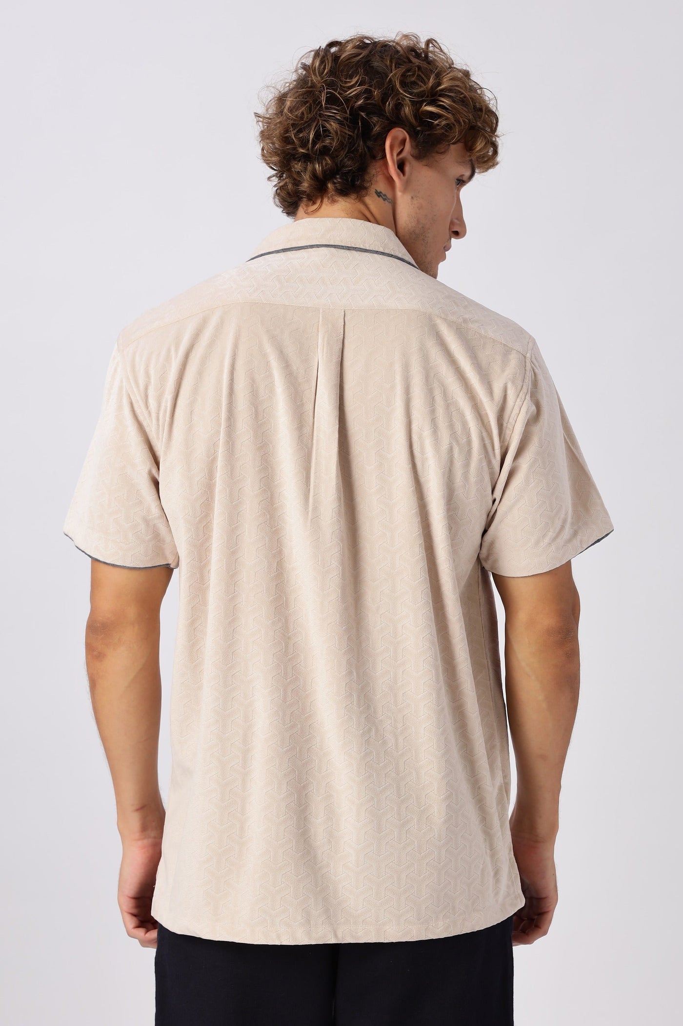 Palm Lines Beige Velour Embroidery Shirt