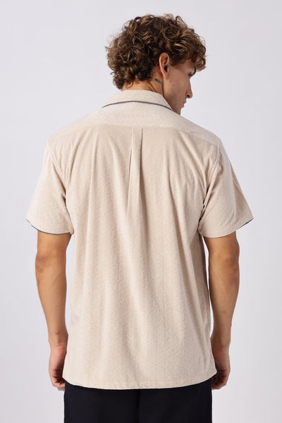 Palm Lines Beige Velour Embroidery Shirt