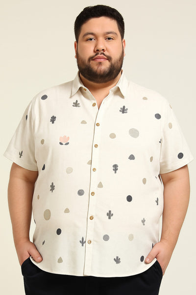 All over Embroidery Half-Sleeve Beige shirt