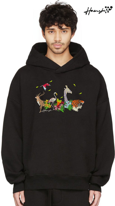 Jungle Embroidery Hoodie - Black